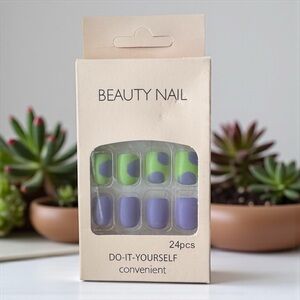 Purple & Green Abstract Press-On Nails | 24pcs DIY Set | Trendy Design